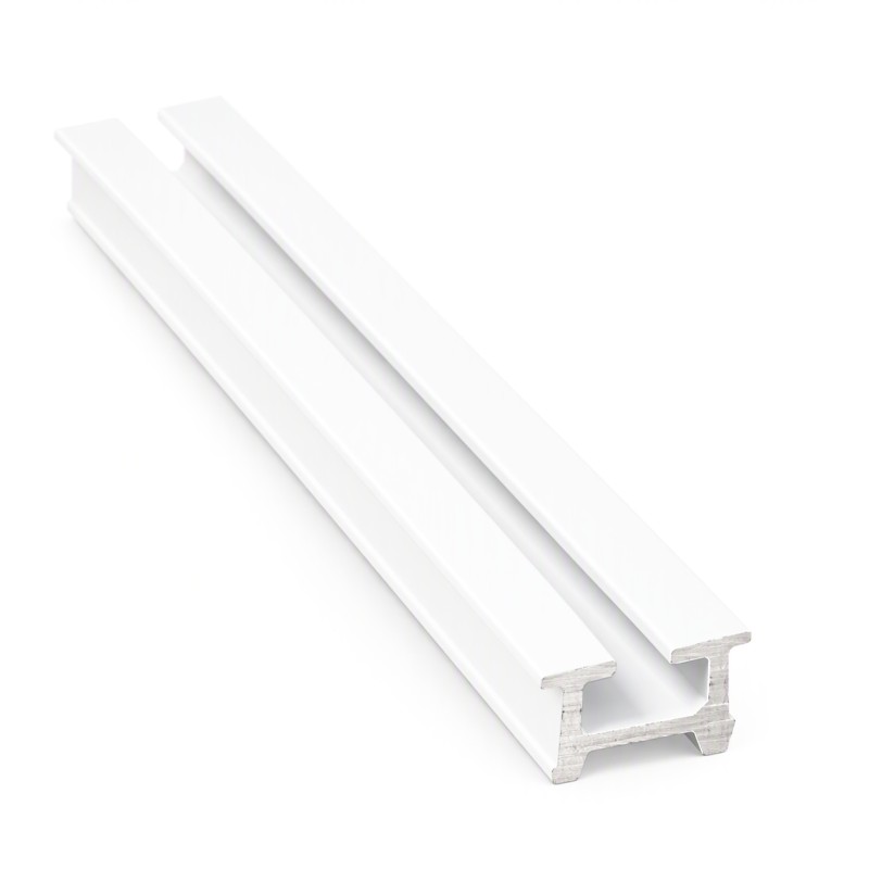 Perfil calha inferior roda macho fina 18690, para porta de roupeiro, alumínio lacado branco, 5000 mm