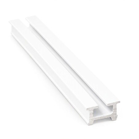 Perfil calha inferior roda macho fina 18690, para porta de roupeiro, alumínio lacado branco, 5000 mm
